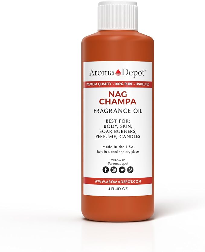 Aroma Depot Nag Champa 4 oz. Fragrance Oil I Perfume I Skin Oil I Scented. DIY Projects Such as Candles, Bath Bombs, Body Butters, Creams & Lotions. Few Drops in The Diffuser, Burners, or Warmers.