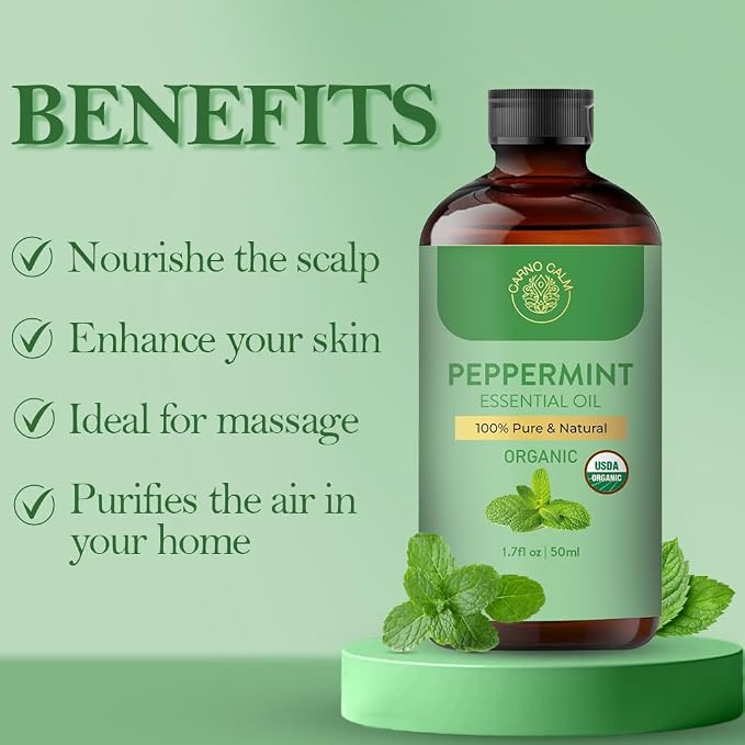 Peppermint Essential Oil | USDA Certified Organic Peppermint Oil | for Diffuser, Skin, Hair, Aromatherapy, Soap & Candle Making | 1.7 fl. oz