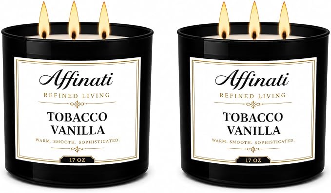 Affinati Tobacco Vanilla 3-Wick Scented Candle 2-Pack – Premium Soy Blend Candles, Strong Scent Throw, Long Burn Time, Home Fragrance Gift Set