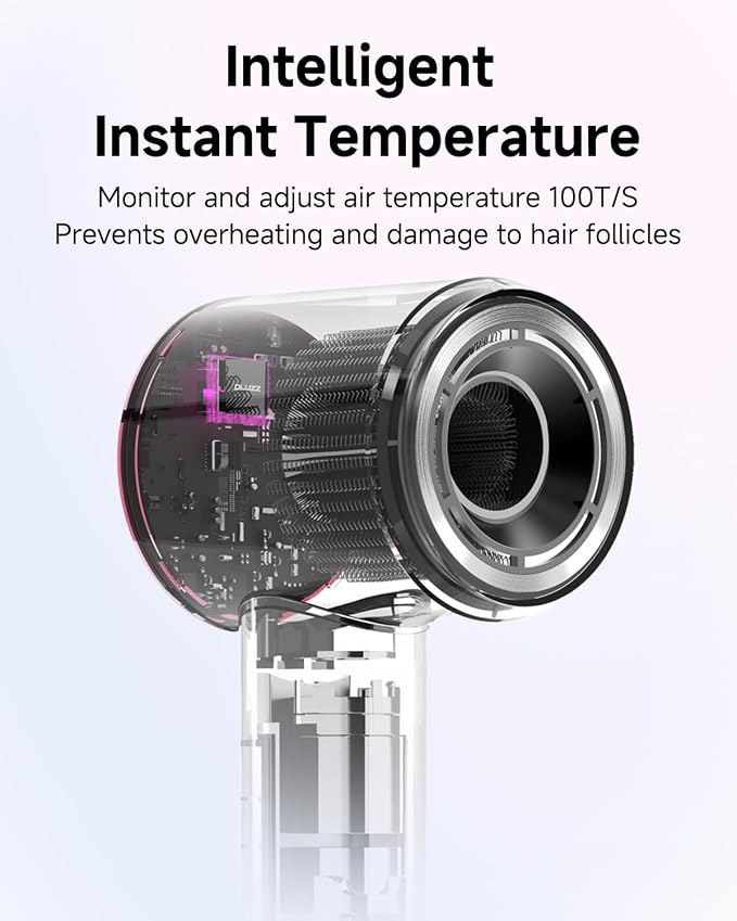 Professional Hair Dryer with Diffuser for Curly Hair, 400M Negative Ionic Blow Dryer for Fast Drying, 120,000 RPM High-Speed Brushless Motor, Low Noise Lightweight, Travel-Friendly (Pink)