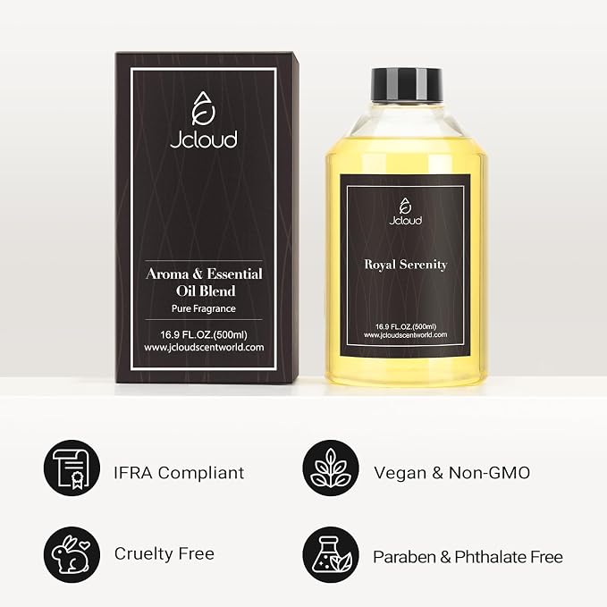 JCLOUD Royal Serenity Hotel Diffuser Oil 16.9 Fl Oz (500mL), Inspired by 5-Star Hotel Scent, Luxury Cold Air Diffuser Oil Refill & Essential Oils Bulk for Home, Offices