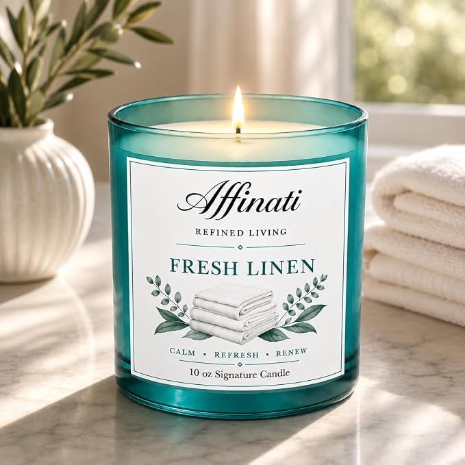 Affinati Fresh Linen Signature Candle - 10 oz Luxury Soy Blend Wax Candle, Long-Lasting Home Fragrance