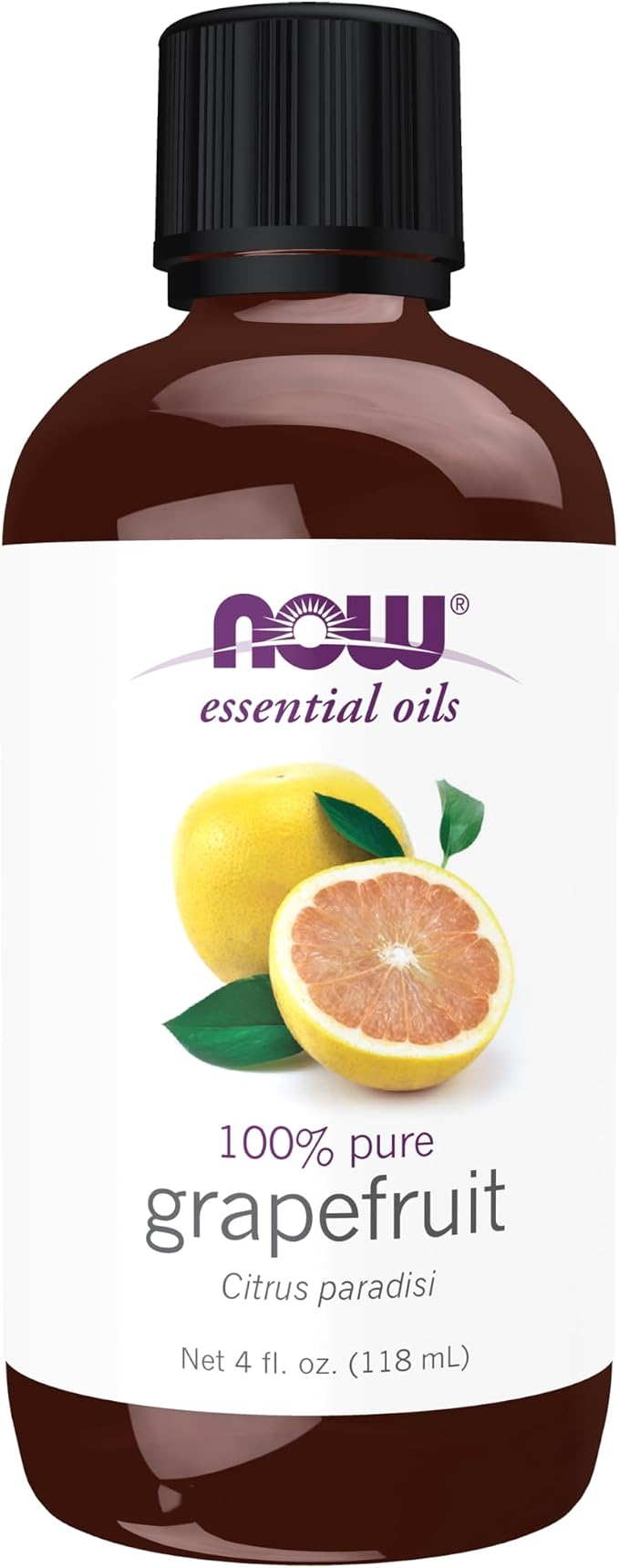 NOW Essential Oils, Grapefruit Oil, Sweet Citrus Aromatherapy Scent, Cold Pressed, 100% Pure, Vegan, Child Resistant Cap, 4-Ounce