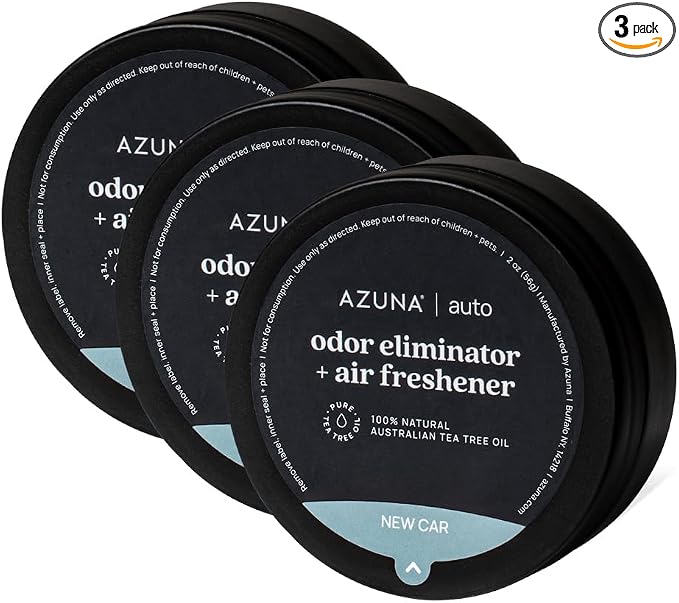 Azuna Car Air Freshener & Auto Odor Eliminator Pods Trio | New Car Scent | Plant Powered by 100% Australian Tea Tree Oil | Long Lasting and No harsh chemicals | Made in USA | 3 Pack of 2oz Pods