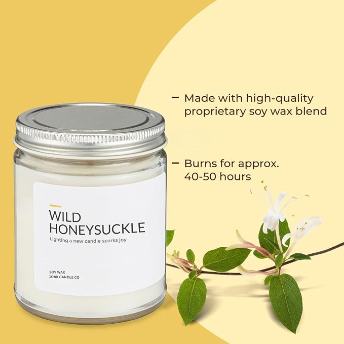1OAK Honeysuckle Candle - Soy Wax Scented Candles (Wild Honeysuckle) - Soy Candles for Home Scented - Long Burning Premium - Hand-Poured (7oz.)