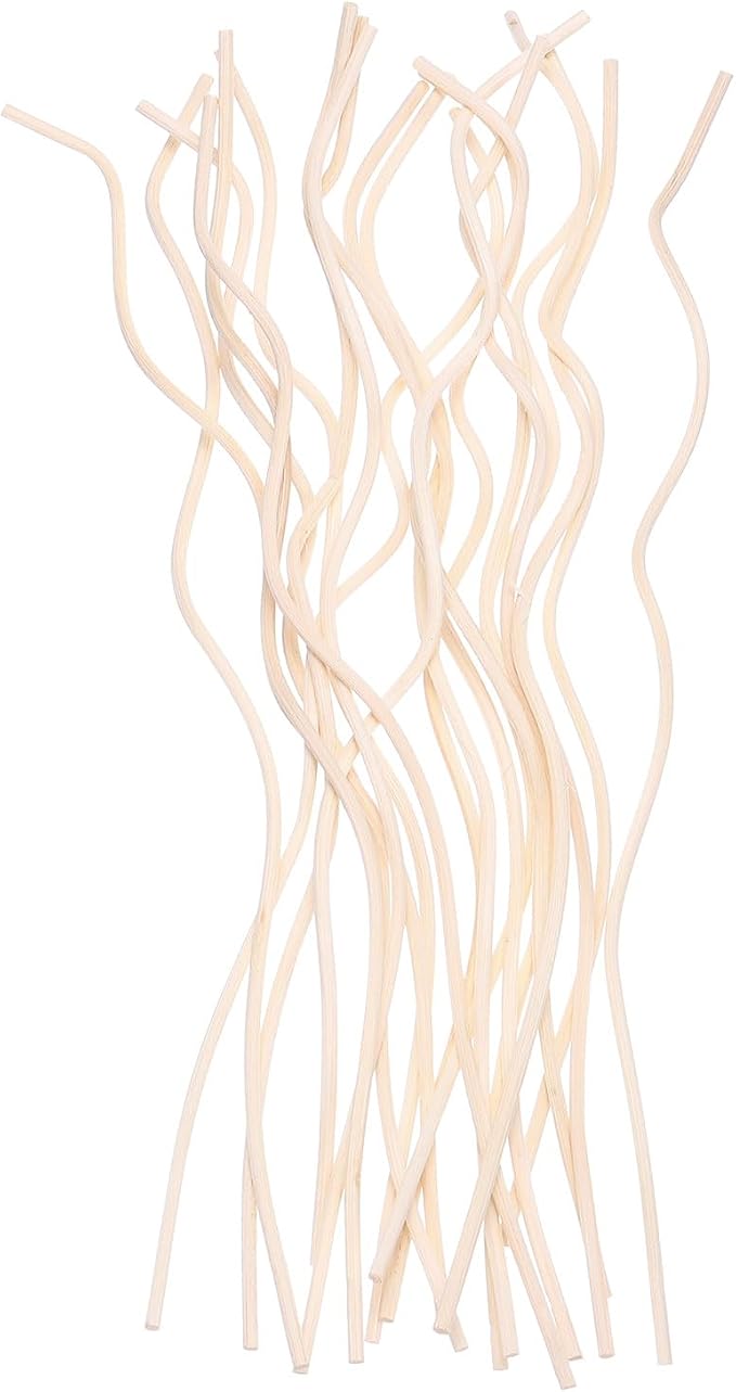 uxcell 20Pcs Wavy Rattan Reed Diffuser Sticks, 28cm/11 Natural Wooden Rattan Fragrance Diffuser Refill Sticks Replacement for Home, Bedroom, Hotel, Office, Bathroom Shelf Decor (Wood)
