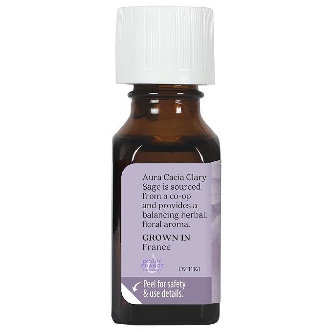 Aura Cacia Clary Sage Essential Oil, Pure Salvia Sclarea Oil, Balancing Aromatherapy for Diffusers, Massage, Relaxation and DIY Blends | 0.5 Fl Oz (Pack of 2)
