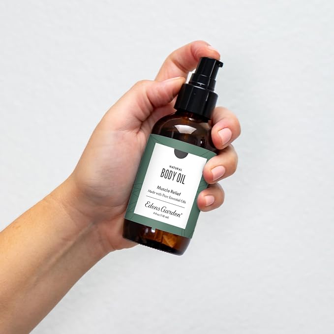 Edens Garden Muscle Relief Bath & Body Oil – Pure Essential Oils & Vitamin E for Massage, Moisturizing, Sore Muscles & Joints – Soothing & Scented with Peppermint & Wintergreen Oils, 4 fl oz (118 ml)
