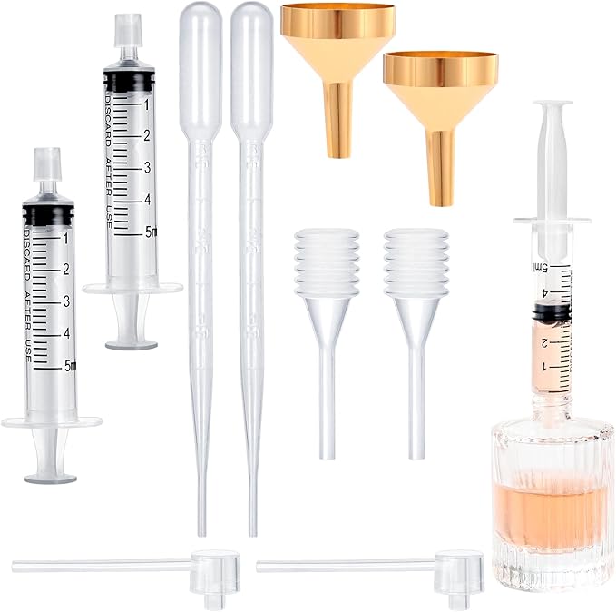 10pcs Perfume Refill Tool Kit,Plastic Perfume Dispenser Transfer Tools,Travel Refill Tool Set for Liquid Cologne Fragrance Sample Essential Oils (Golden, 5ml/10pcs)