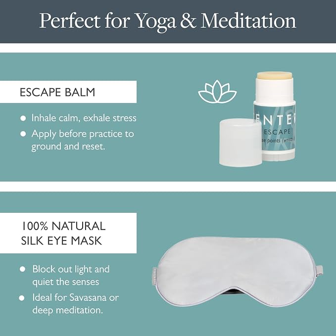 Scentered Yoga & Meditation Gift Set with Silk Eye Mask & Escape Aromatherapy Balm – Natural Silk Eye Mask to Block Out Light & Calming Essential Oils Balm – Mindful Escape Kit for Meditating & Yoga