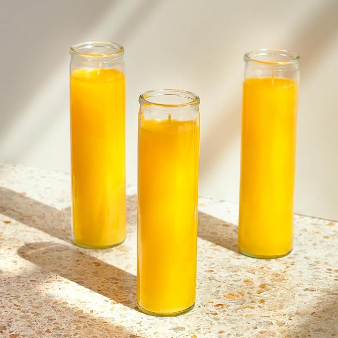 Simply Soson 2x8 inch Yellow Devotional Candles in Glass Jar - 3 Pack - 90 Hours – Prayer Candle - Tall Pillar Candles for Religious, Memorials, Party Decor