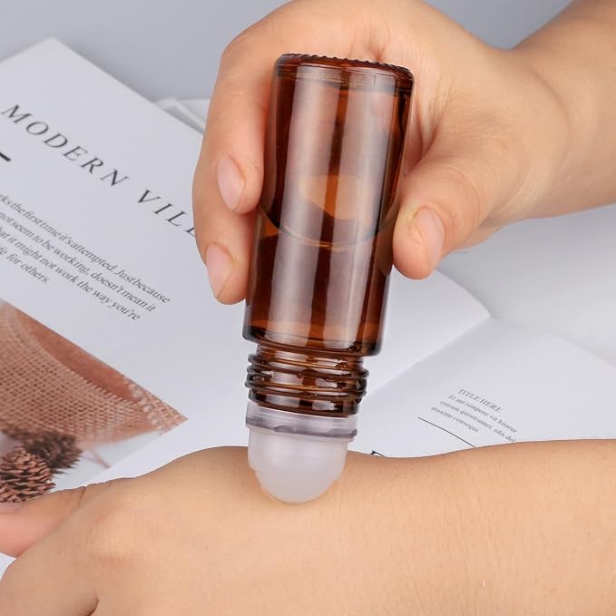 2Pcs Brown 30ml Glass Essential Oil Roller Bottles Refillable Roll on Bottles Empty Deodorant Bottle Containers Rollerball Beauty and Personal Care Tools for Fragrance Cosmetics