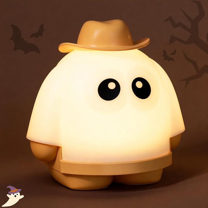 Ghost Night Light, Rechargeable Bedside Lamp, Portable Sleep Nightlight, Dimmable Night Lamps, Cute Nursery Lamp, Funny Gifts for Kids Teens Adults(Yellow)