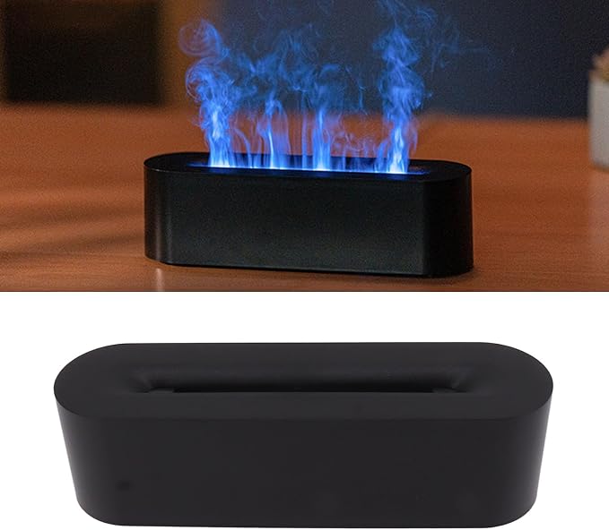 Flame Air Diffuser Humidifier, Flame Diffusers, 7 Colour Flame Essential Oil Diffusers, USB Portable Practical Simple Operation Fire Air Humidifier, for Room Bedroom Office (Black)