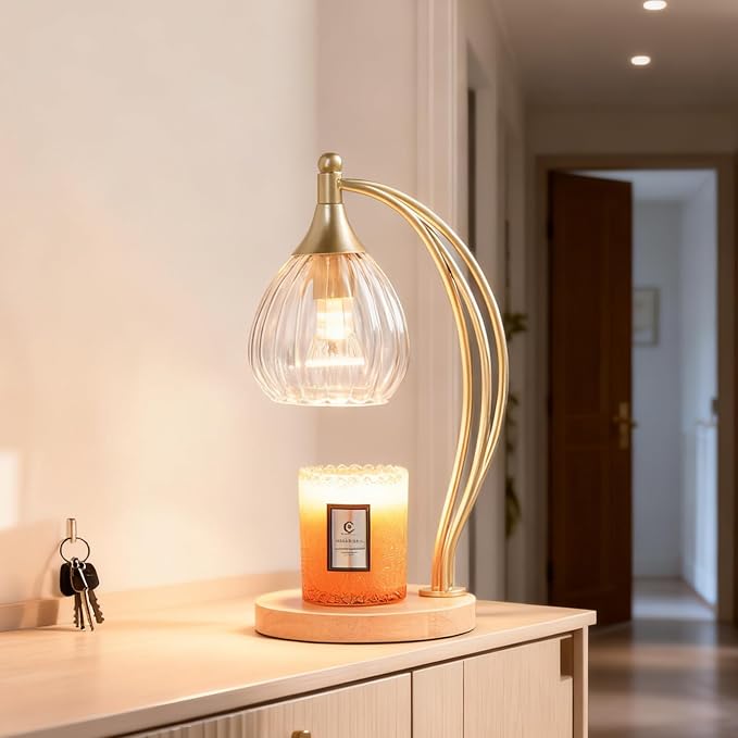 Candle Warmer Lamp with Timer - Dimmable Candle Warmer for Jar Candles-Electric Candles Warmers Light Birthday Gifts for Women Mom House Warming Gifts New Home Decor Gold and Transparent 2 Bulb