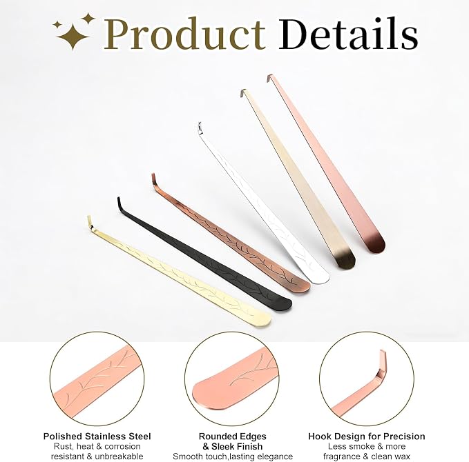 uxcell 2 Pcs Candle Wick Dipper, Stainless Steel Candle Wick Hook, Flame Dipper Snuffer Extinguish Accessory Flat Design for Putting Out Flame Home Decor Gifts, Rose