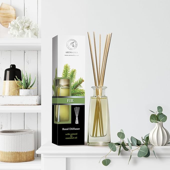 Pine Reed Diffuser 3.4 Fl Oz - Fresh & Long Lasting Coniferous Aroma - Pine Scented Diffuser - Home - Gift Set for Aromatherapy - Great Room Air Fresheners - Pine Tree Oil Diffuser