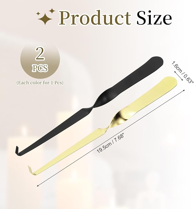 uxcell 2 Pcs Candle Wick Dipper, Stainless Steel Candle Wick Hook, Flame Dipper Snuffer Extinguish Accessory Twisted Design for Putting Out Flame Home Decor Gifts, Black/Gold