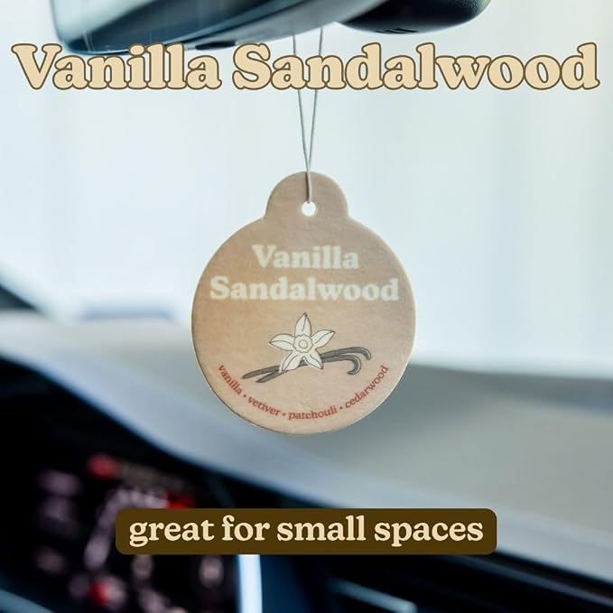 Happy Wax Vanilla Sandalwood Car Charms 4-Pack - Scent Notes: Vanilla, Vetiver, Patchouli and Cedarwood
