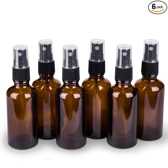 6 Pack Amber Glass Spray Bottles for Essential Oils, 2oz Small Fine Mist Travel Empty Spray Bottle for Hair and Plants