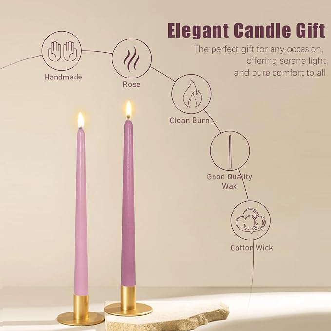 Candlesticks Long Taper Candle,Rose Scented 10 Inches Gradient Pink Candle Sticks Smokeless Tapered Candles for Home Décor Holiday Gifts