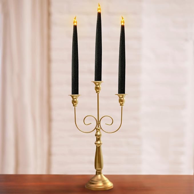 FURORA LIGHTING Black Glitter LED Taper Candles, 4-Pack, 6/18 Timer, Batteries Included