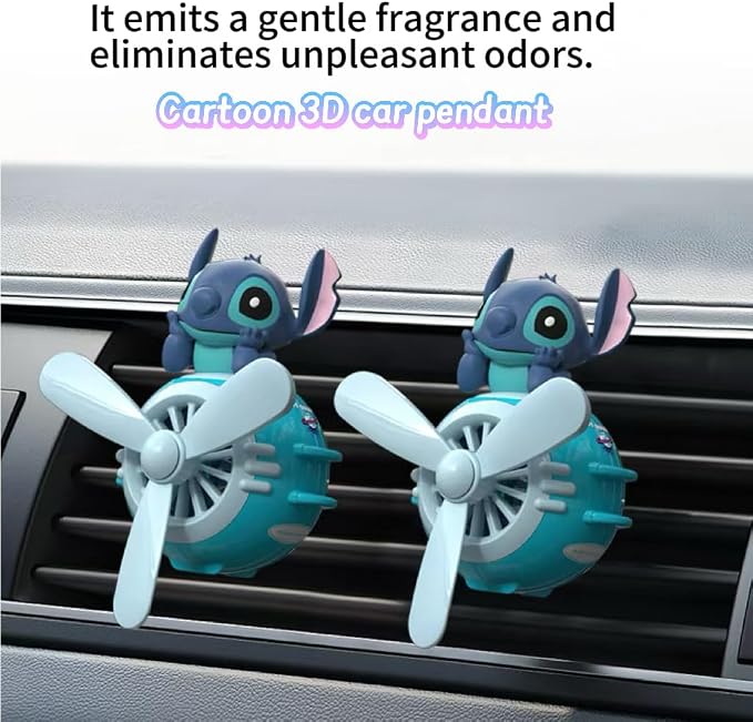 Stitch Car Air Fresheners - Cartoon Pilot Automotive Diffuser, Rotating Propeller Automotive Air Outlet Fan Creative Car Perfume Decoration Accessories with 2 Fragrances