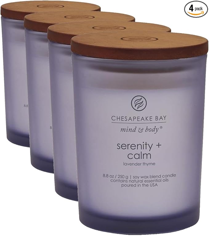 Chesapeake Bay Candle Medium Jar Scented Candle Serenity + Calm (Lavender Thyme) Home Décor Orange Gifting Idea Burn Time of 50 Hours (Pack of 4)