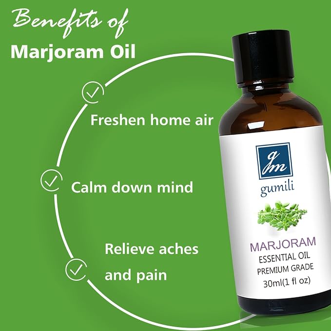 GM Gumili Marjoram Essential Oil 1 Oz – 100% Pure Natural Sweet Marjoram Essential Oil for Diffuser, Skin, Massage & DIY, Fresh Herbal Aroma