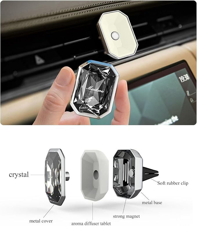 muekzru Car Air Freshener Diffuser,Essential Oil Diffusers Vent Clip,Advanced Crystal Automotive Parts，Contains 2 odorless container pieces,Metal and Crystal Design，First choice for gifts
