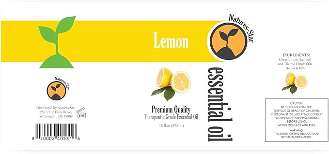 Natures-Star - Lemon Essential Oil 16 oz for Cleaning, Diffuser, Humidifier & Aromatherapy Body Massage – Oil for Skin, Home Candle Making & Lemon Fragrance Scent