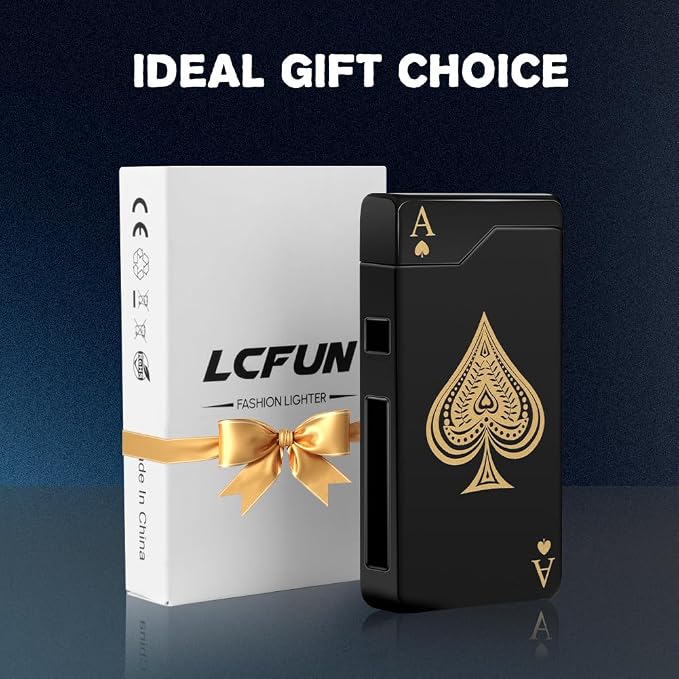 LcFun Electric Lighter Rechargeable USB, Dual Arc Plasma Lighter, Windproof Flameless Electronic Lighters, Pocket Metal Lighters with LED Battery Indication for Candles, Camping (Black Ace)
