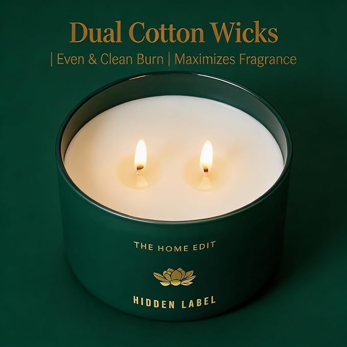 Hidden Label Marine & Flower Soy Candle, 10oz 2-Wick, 45H Coastal Fresh | Ocean Floral Aromatherapy | Non-Toxic Vegan Phthalate-Free | Even Melt No Tunneling | Modern Green Reusable Gift Jar