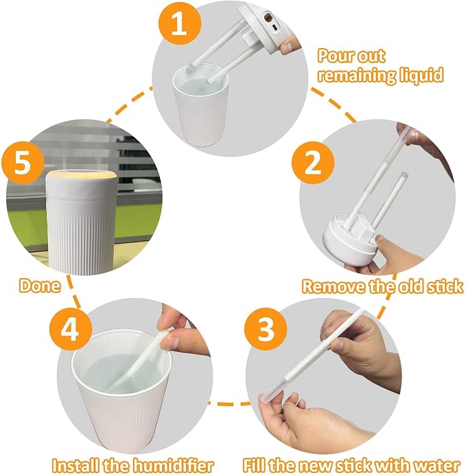 60PCS Humidifier Stick Filter Refill - 6In Humidifier Filter Sticks Air Diffuser Pure Wicks Refill Cotton Filter Stick Replacement Wicks for Small Portable Diffuser in Office Bedroom Home