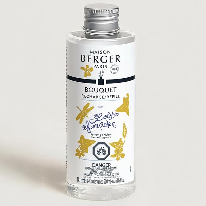 MAISON BERGER Reed Diffuser Bouquet, 100 ml, Lolita Lempicka | Clear Glass Bottle, 8 Reed Sticks, 100 ml Refill, Up to 6-Week Passive Diffusion, No Flame, Made in France
