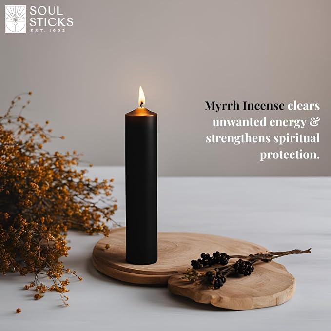 SOUL STICKS 4" Scented Ritual Candles Chime Taper Premium Candles 20 pcs for Rituals, Ceremonies, Meditation, Altar and Spells (Black/Myrrh)