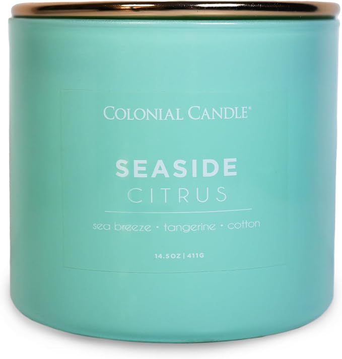 Colonial Candle Seaside Citrus Scented Jar Candle, Pop of Color Collection, 3 Wick, 14.5 oz - Up to 60 Hours Burn