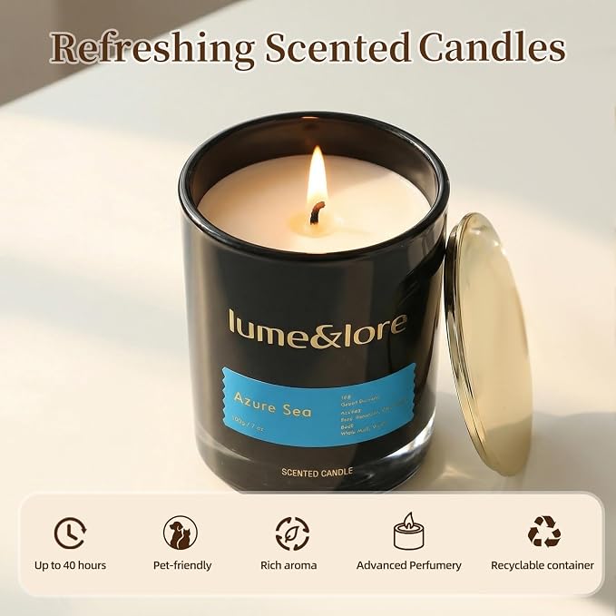 Azure Sea Scented Candle - 7oz Natural Soy Wax, Ocean Elements Aroma - Your Go-to Gift for Stress Relief & Odor Control