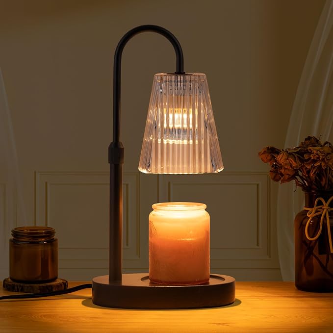 Vanranger Candle Warmer Lamp - Electric Candle Lamps Warmer with Dimmer Adjustable Height Timer Lamp Candles Warmers Glass Vintage Nightstand Lamp Sets with 2 Bulbs（Grey）