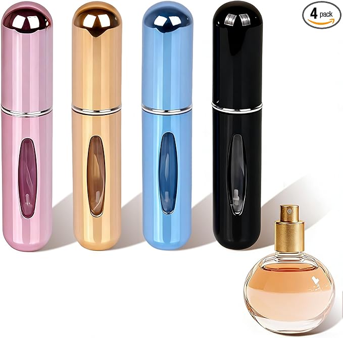 Refillable Perfume Atomizer Bottle, Portable Mini Travel Perfume Spray for Women & Men, Travel Size Scent Pump Case for Travel Accessories 4 Pack 5ml