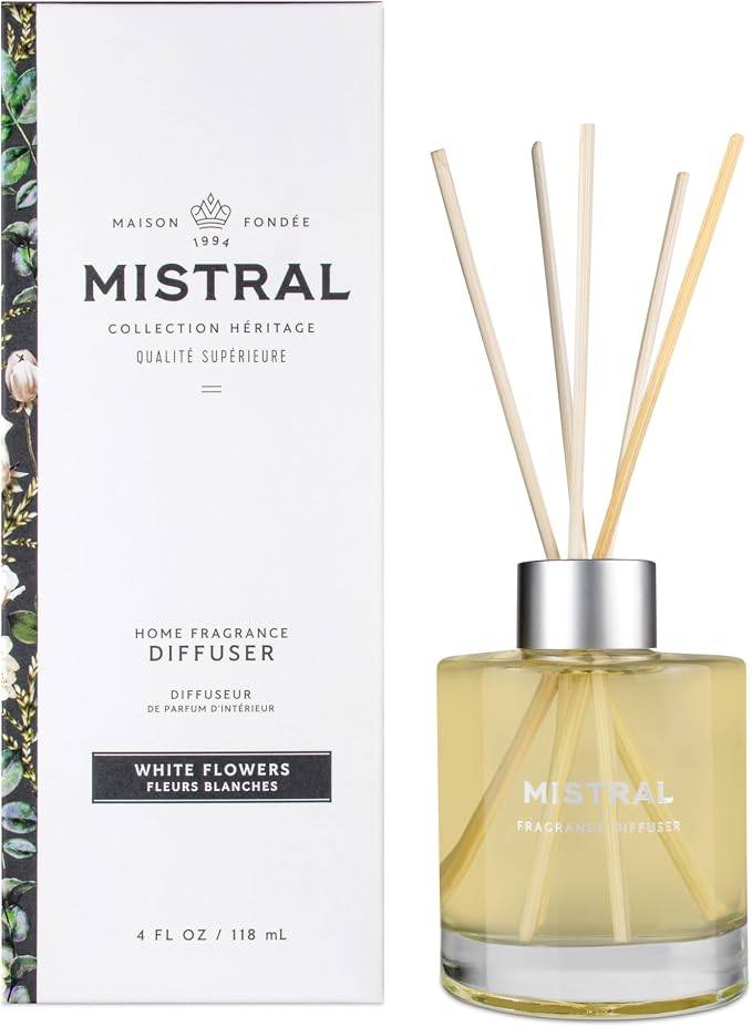 Mistral Heritage Collection Home Fragrance Diffuser, White Flowers, 4 Fl Oz