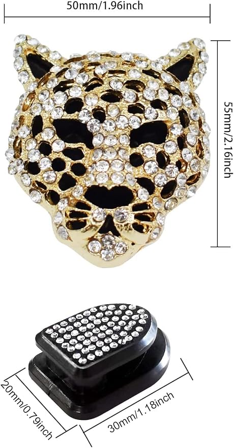 2 Pcs Bling Leopard Air Vent Clips, Crystal Leopard Car Air Fresheners Vent Clips Car Diffuser Vent Clip Rhinestone Decoration Interior Decor Diamond Bling Accessories for Women (Golden)