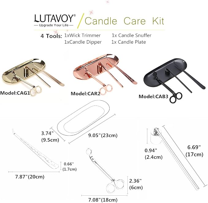 Candle Accessory Set Candle Wick Trimmer Candle Wick Dipper Candle Snuffer Storage Tray 4 Packs Candle Care Kit Gift for Candle Lovers(Black - CAB3)