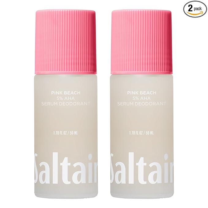 Saltair Serum Deodorant 2 Pack – 5% AHA – Aluminum-Free Odor Control for Women & Men – Mandelic Acid Deodorant with Lactic Acid – Pink Beach Scent – 2x 1.7oz Travel Roll On