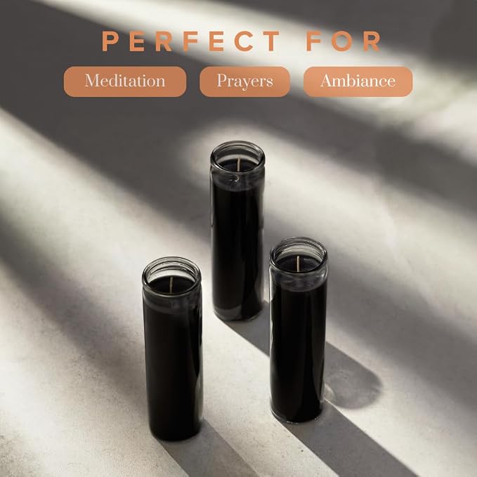 Simply Soson 2x8 inch Black Devotional Candles in Glass Jar - 6 Pack - 90 Hours – Prayer Candle - Tall Pillar Candles for Religious, Memorials, Party Decor