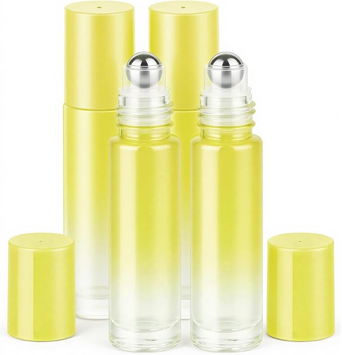 sungwoo 4 Pack Roller Bottles, 10 ml Essential Oil Glass Roller Bottles with Stainless Steel Roller Balls Yellow-Gradient