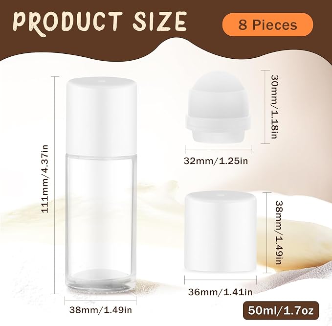 8 Pieces 50ml/1.7oz Clear Glass Essential Oil Roller Bottles,Empty Deodorant Roll On Bottles,Leak-Proof Cosmetic Container with Roller Balls for Perfume,Aromatherapy,Moisturizer