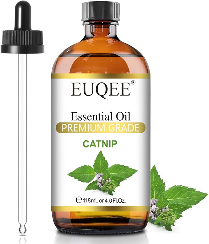 EUQEE 118ML Catnip Essential Oil, Fresh Herbal Aroma Catnip Essential Oil with Glass Dropper Great for Air Refresher, Massage, Diffuser, DIY Soap, Candle Making, Aromatherapy, Sleep