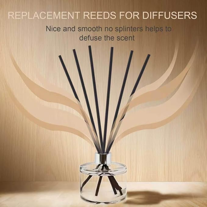 HOSSIAN Reed Diffuser Sticks, Natural Rattan Wood Sticks Essential Oil Aroma Diffuser Sticks Refill Replacement for Aroma Fragrance (Black Fibre17Inch*3.5mm 60PCS)