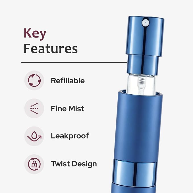 LISAPACK 8ML Atomizer Perfume Spray Bottle for Travel (3 PCS) Empty Cologne Dispenser, Portable Sprayer (Blue)